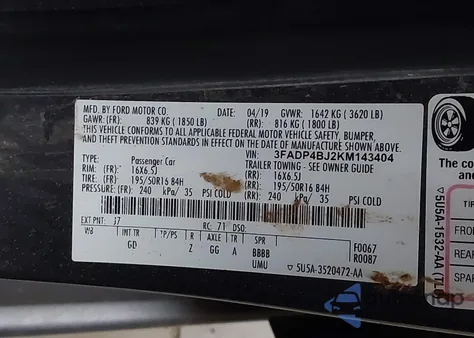 2019 Ford Fiesta Se z USA, uszkodzony, nr VIN 3FADP4BJ2KM143404